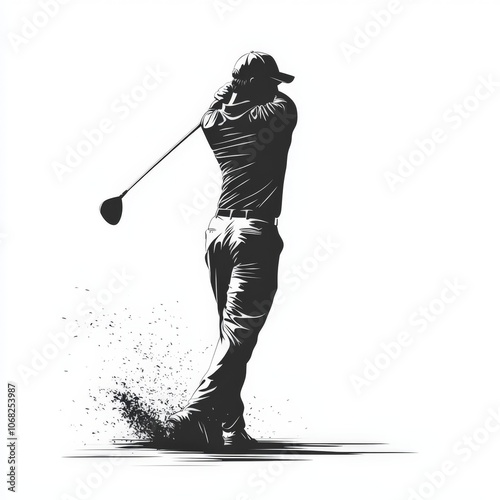 silhouette of a golf player - black drawing on white background photo