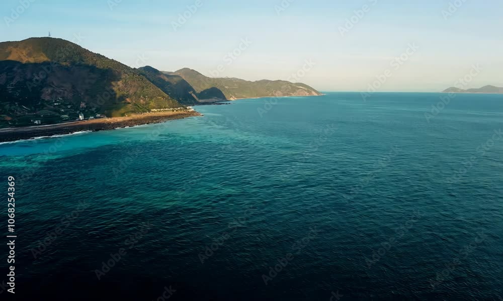 serene aerial journey over a coastal bay and stunning mountains serene aerial journey over a coastal bay and stunning mountains