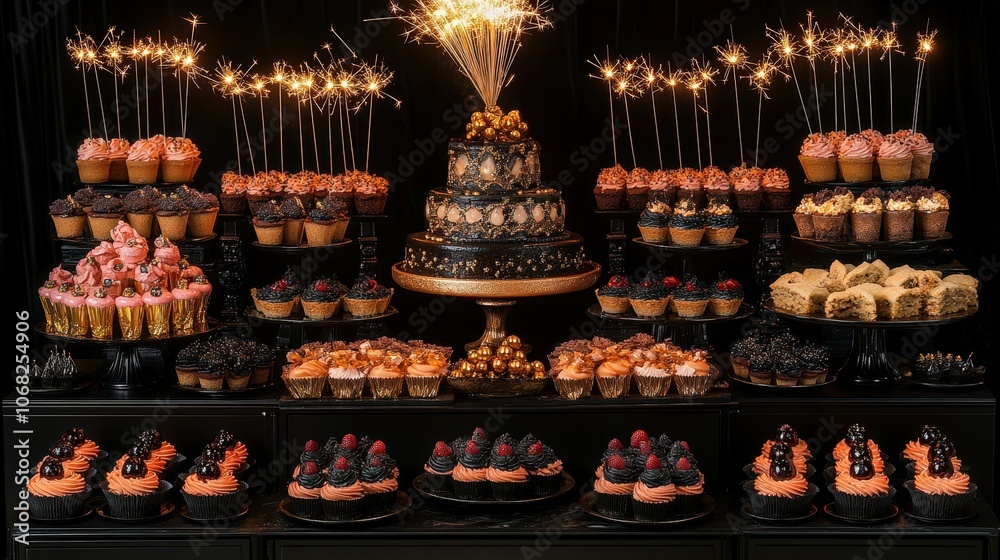 Elegant Dessert Table with Sparklers at Celebration Elegant Dessert Table with Sparklers at Celebration