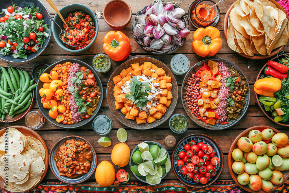 Fototapeta premium Festive mexican food laid out on table for celebration