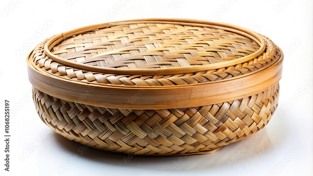 Candid Photography of Indonesian Traditional Besek - Bamboo Food Container on White Background for DIY Events and Cultural Celebrations Candid Photography of Indonesian Traditional Besek - Bamboo Food Container on White Background for DIY Events and Cultural Celebrations