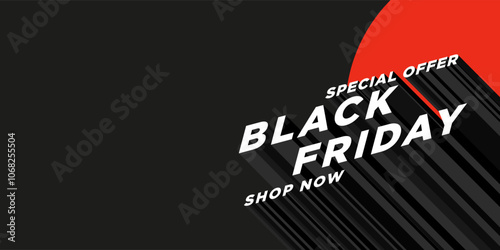 Black Friday banner with three dimensional letters on a background of red circle.