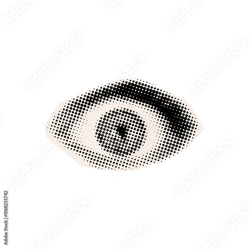 Scared eye cut out as if from a magazine.Vector halftone element for collage