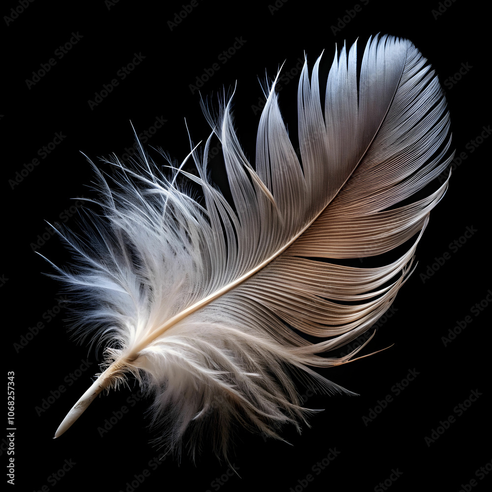 A delicate feather resting on a white background, A delicate feather resting on a white background,