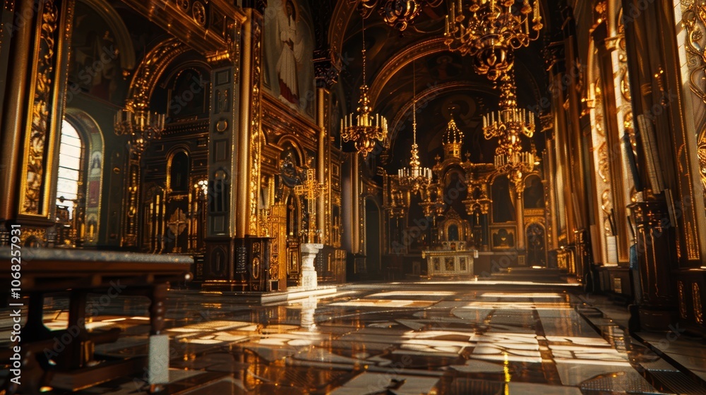 Obraz premium Stunning side view of a byzantine orthodox church showcasing ornate details and spiritual atmosphere