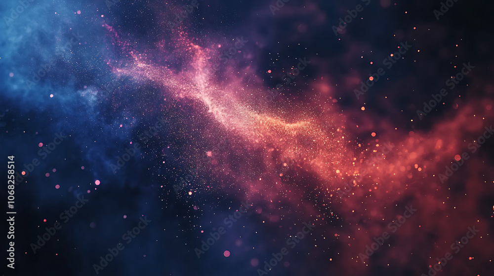 Swirling luminous dust in vibrant red and blue cosmic space Swirling luminous dust in vibrant red and blue cosmic space