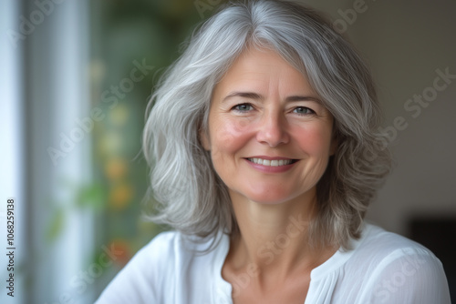 Warm Close-Up Portrait of a Friendly, Smiling Woman in Her 50s