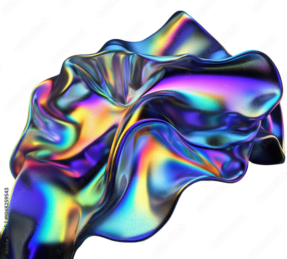 Obraz premium Abstract holographic rainbow geometric figure, 3d illustration, digital iridescent shape on a transparent background