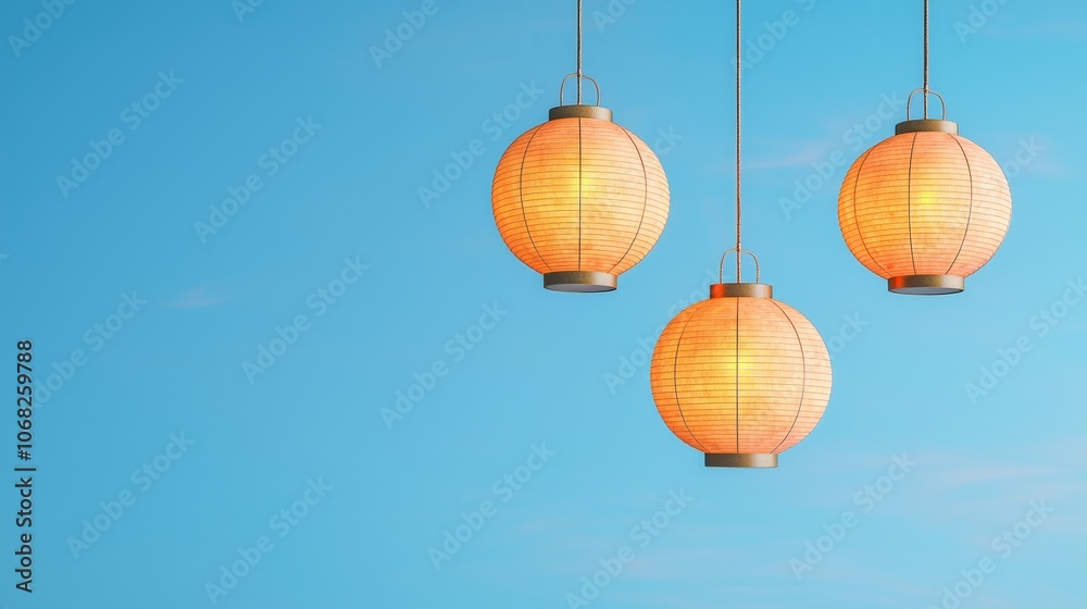 Obraz premium Glowing Lanterns Hanging from Strings for a Festive Evening