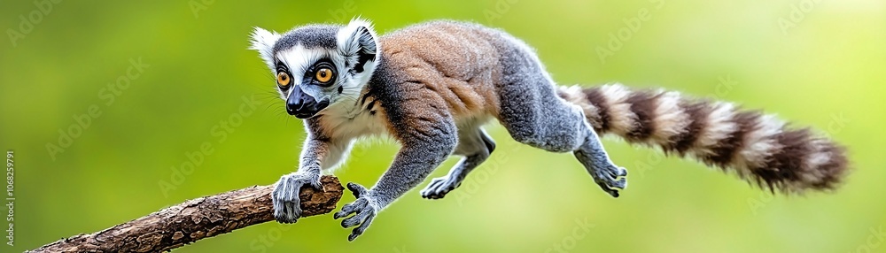 Fototapeta premium Ring-tailed Lemur Jumping on a Branch.