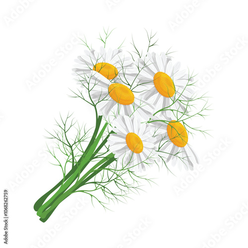 Daisies. A bouquet of daisies. A bright spring bouquet in cartoon style. Bouquet of flowers. Vector illustration on a white background