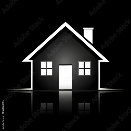 A minimalist home silhouette set against a black background