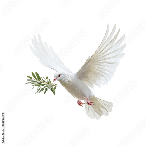 White dove with an olive branch, symbolizing peace.