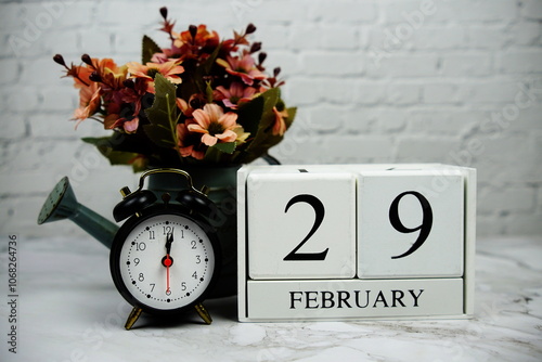 29 February wooden calendar Leap year concept background photo