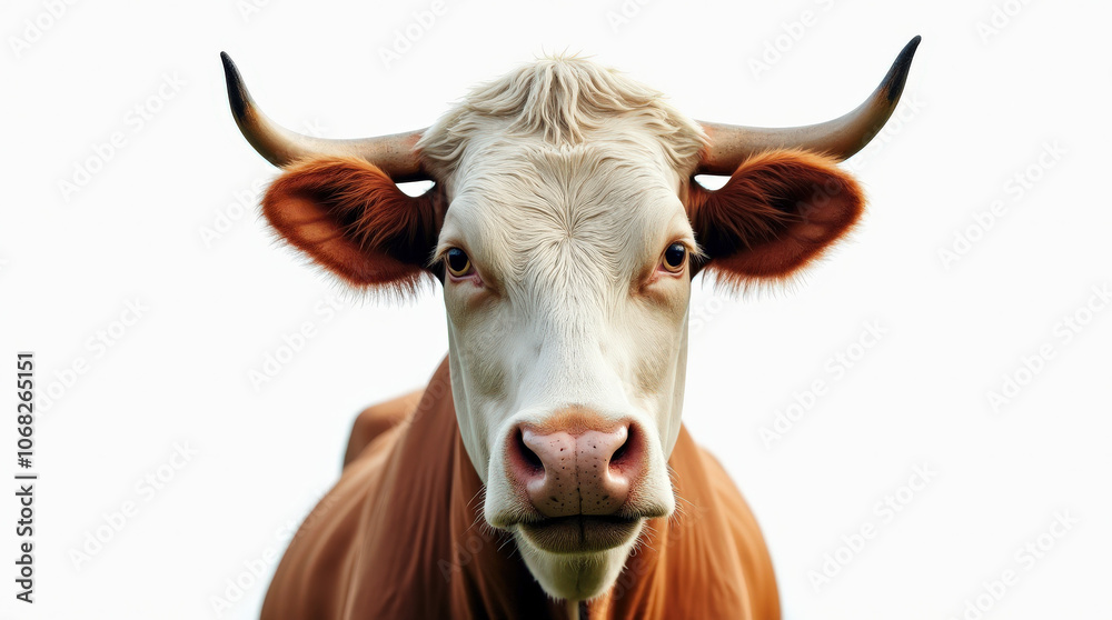 Cow Portrait on White Background - High-Quality Stock Image for Dairy and Livestock Themes Cow Portrait on White Background - High-Quality Stock Image for Dairy and Livestock Themes