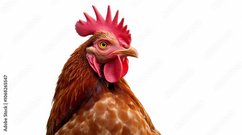 Chicken Portrait on White Background – Vibrant High-Quality Close-Up Image of Rooster or Hen for Farm, Poultry, and Agriculture Themes Chicken Portrait on White Background – Vibrant High-Quality Close-Up Image of Rooster or Hen for Farm, Poultry, and Agriculture Themes