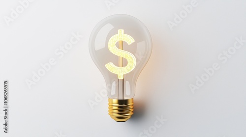 a light bulb with dollar sign inside, symbolizing profitable ideas and innovation, glowing filament, isolated on white background