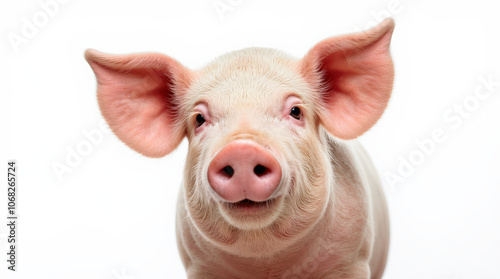 Adorable Piglet Portrait on White Background – High-Quality Stock Photo of Happy, Pink Pig