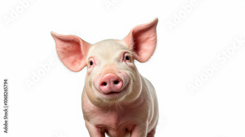 Adorable Piglet Portrait on White Background – High-Quality Stock Photo of Happy, Pink Pig