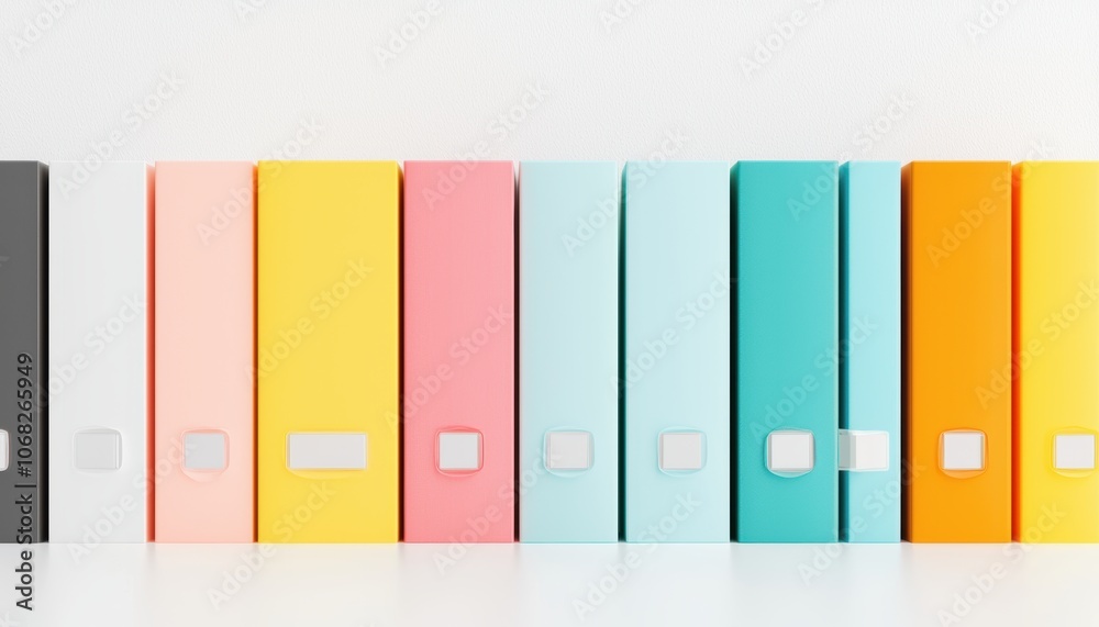 a row of file folders in different colors, organized records and office system, isolated on white background a row of file folders in different colors, organized records and office system, isolated on white background