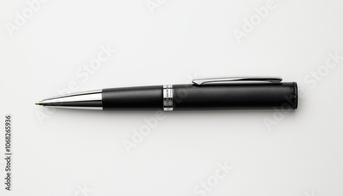 a professional pen in a leather case, luxury business stationery, classic elegance, isolated on white background