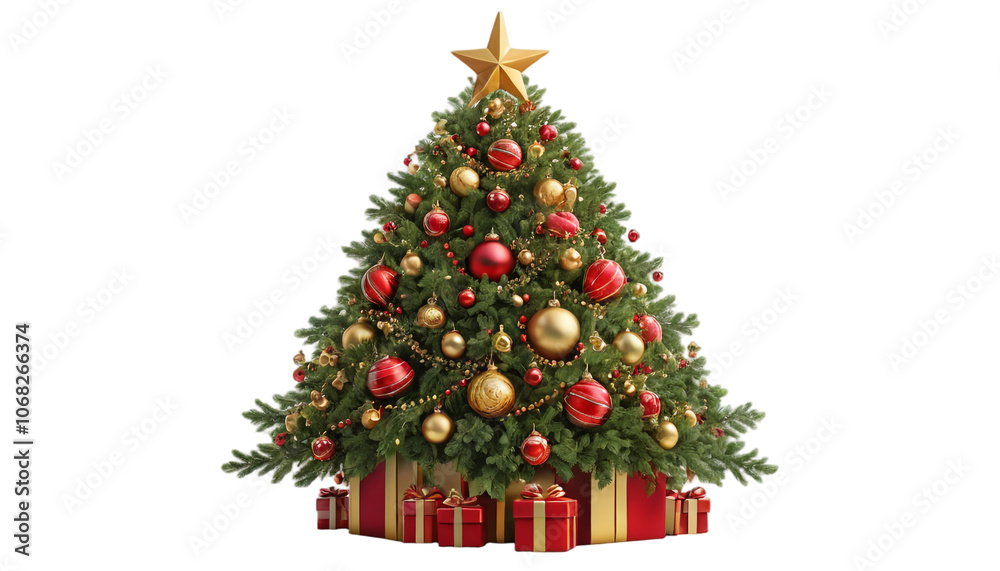 Decorative Christmas Tree with Ornaments on White Background, Christmas Festive Concept. Transparent PNG Format. Decorative Christmas Tree with Ornaments on White Background, Christmas Festive Concept. Transparent PNG Format.