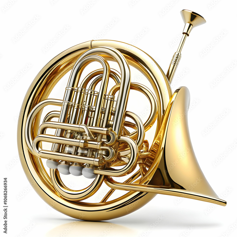 Fototapeta premium A French horn displayed against a white background