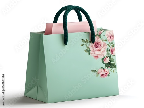 Elegant Floral Shopping Bag with Pink and Green Design