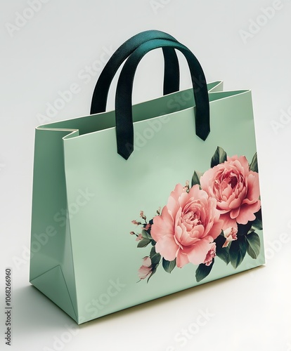 Elegant Floral Shopping Bag with Pink and Green Design