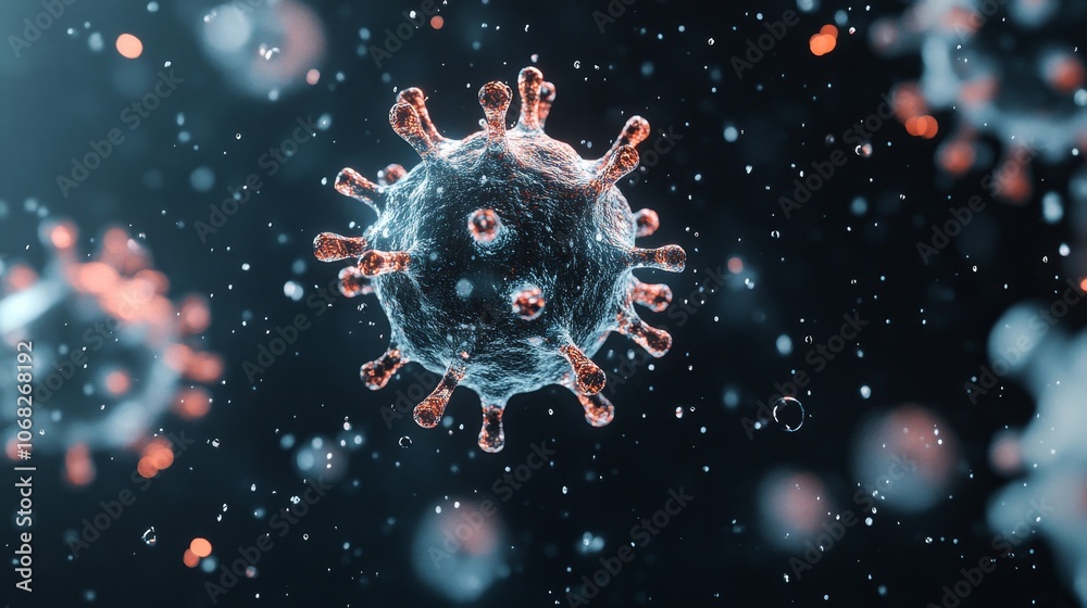 Ultra-detailed close-up of virus particles in liquid Ultra-detailed close-up of virus particles in liquid