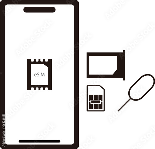 スマートフォン　デュアルSIMとカードトレイとピン　正面