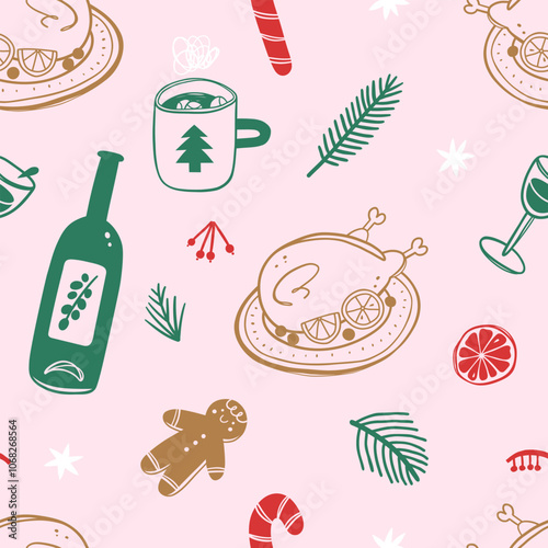 Seamless pattern with traditional Christmas food.