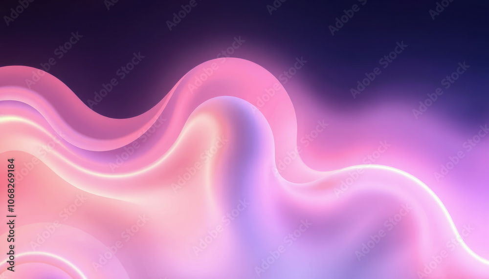 Obraz premium Fluid abstract background with soft pink and purple waves creating serene atmosphere. Ideal for design projects and digital art