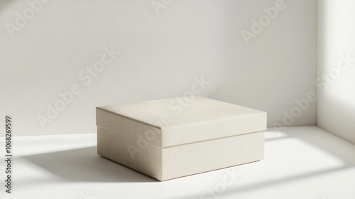 A light beige gift box placed on a white background symbolizes simplicity and elegance, making it the perfect gift for any occasion, celebration, or special event.