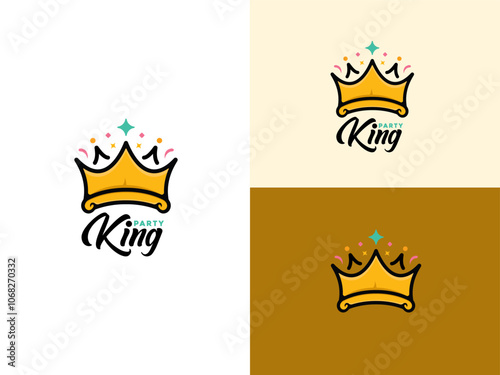 Crown Queen King with cartoon doodle style for Fun Game App logo design