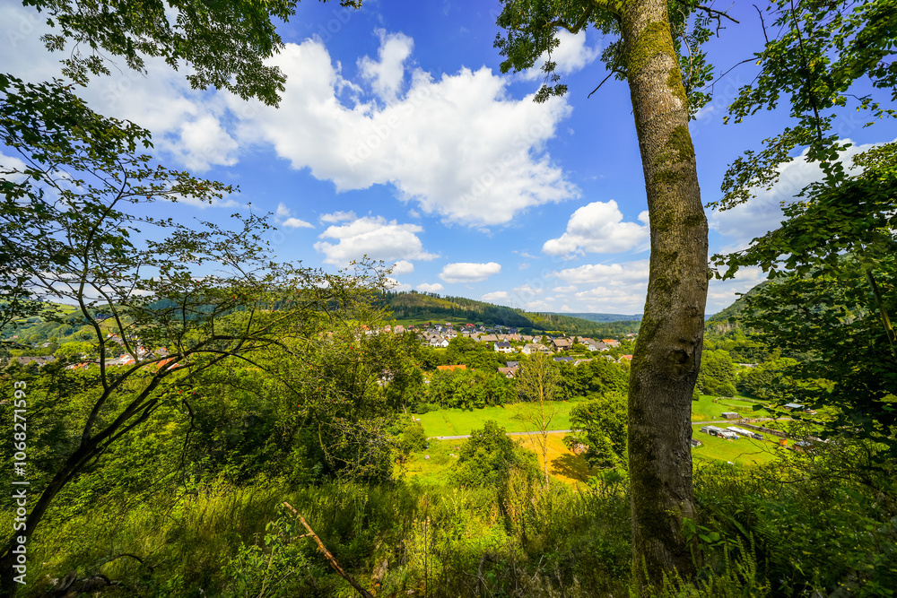 View of Berringhausen near Burscheid and the surrounding green nature. Landscape in the Bergisches Land.
View of Berringhausen near Burscheid and the surrounding green nature. Landscape in the Bergisches Land.