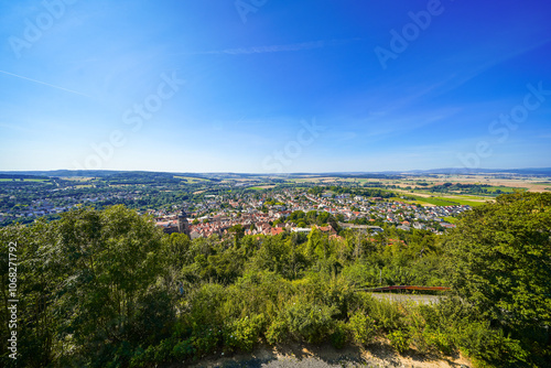 View of Homberg Efze and the surrounding green nature of the city. Landscape near the Schwalm-Eder district in northern Hesse. 