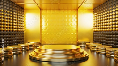 Golden podium with textured walls, perfect for product display.