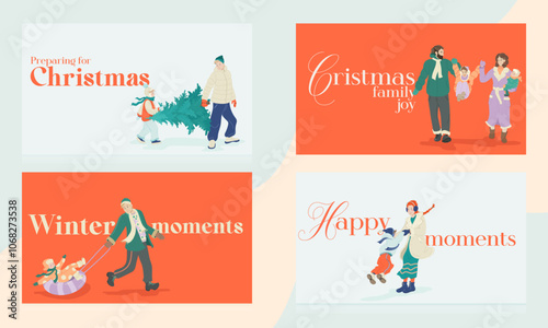 Set of banners for winter with Families