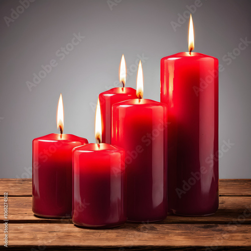 Conjunto de velas nuevas encendidas y con llama de fuego