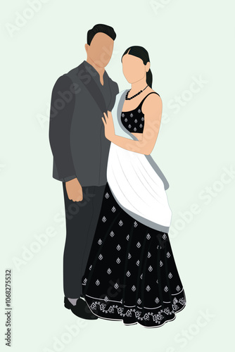 Indian wedding couple illustration for save the date, engagement or wedding invitation and e-invite cards