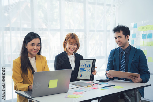 Collaborative Business Strategy: A diverse team of professionals collaborates on a strategic project, analyzing data, brainstorming ideas, and working together to achieve success.