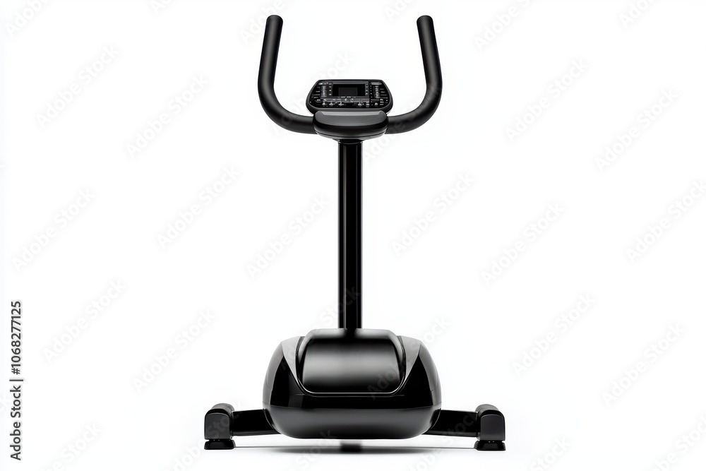 Black stationary exercise bike on a white isolate background for fitness and health concepts. Black stationary exercise bike on a white isolate background for fitness and health concepts.