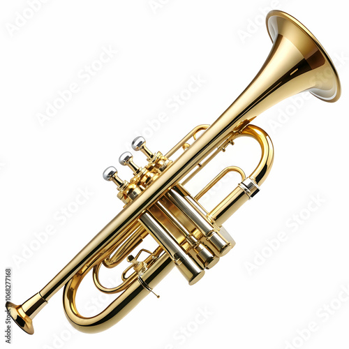 A trumpet showcased against a white background,