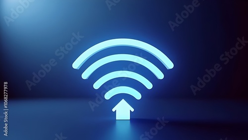 Wireless Wi-Fi smart home technology Wi-Fi neon blue glowing sign in black background utilizing modern technology digital connectivity