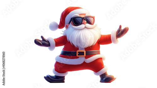 Santa joyfully dances in cool sunglasses