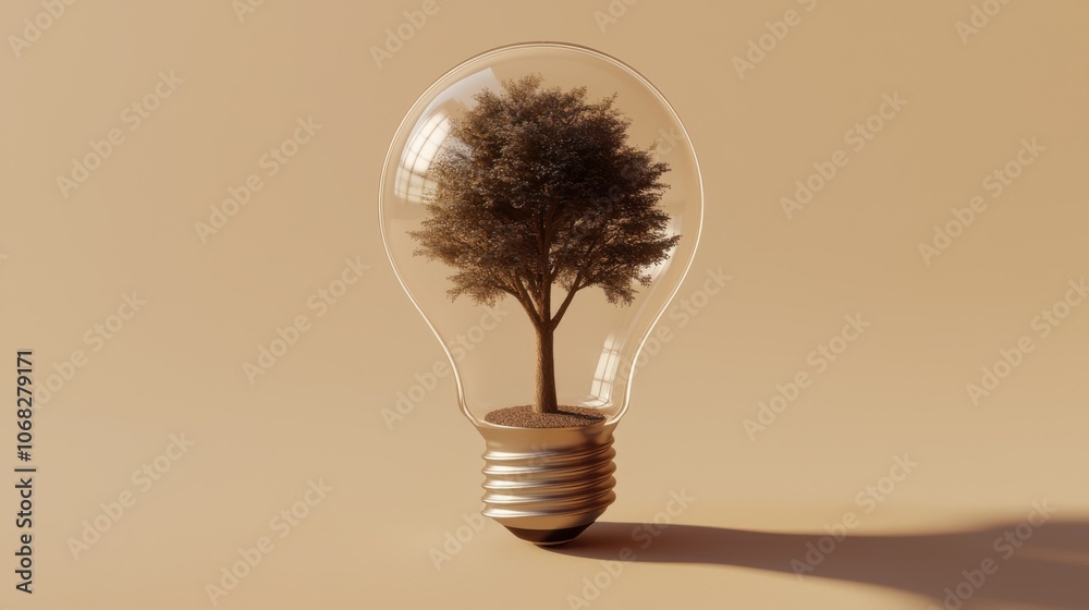 A light bulb encases a tree, symbolizing the fusion of nature and innovation. A light bulb encases a tree, symbolizing the fusion of nature and innovation.