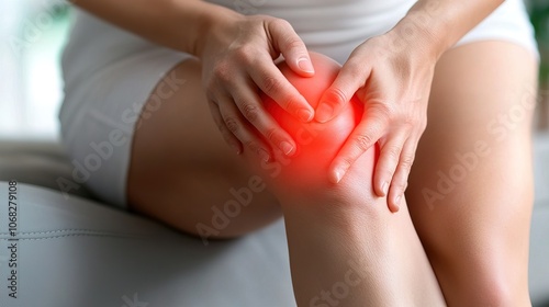 Wallpaper Mural A person experiencing knee pain, holding their knee with a red highlight Torontodigital.ca