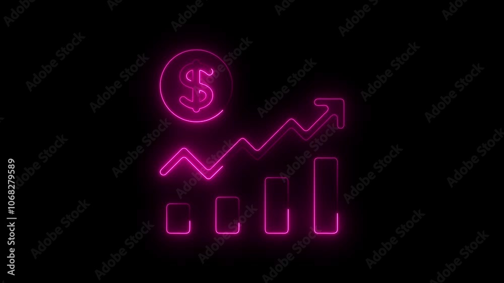 Neon Financial Growth Icon with Dollar Symbol and Bar Graph on Black Background Neon Financial Growth Icon with Dollar Symbol and Bar Graph on Black Background