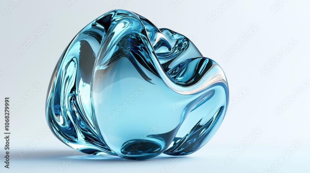 A translucent blue glass sculpture with organic shapes, reflecting light and creating an artistic focal point. A translucent blue glass sculpture with organic shapes, reflecting light and creating an artistic focal point.